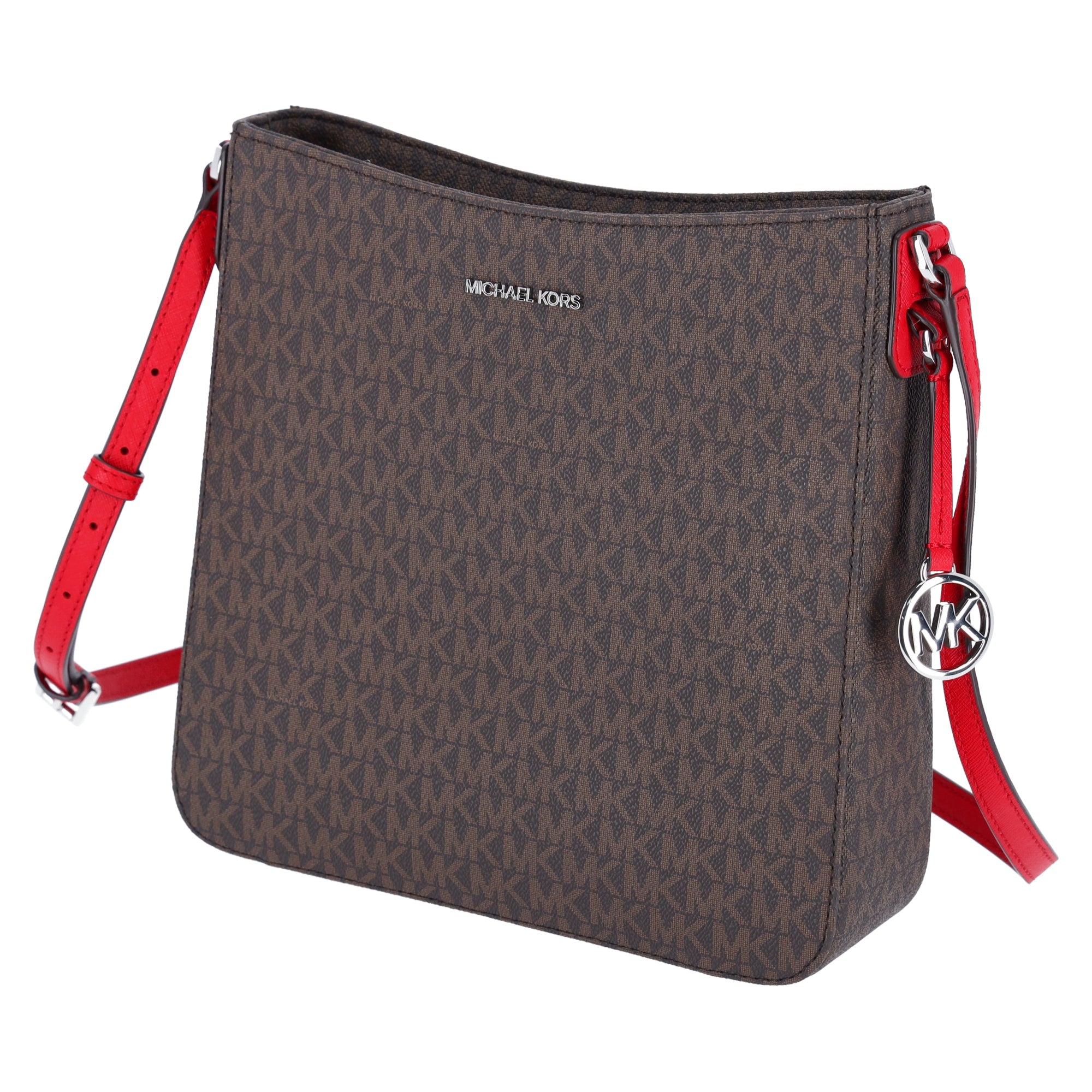 Michael Kors Jet Set Travel Large Messenger Bag Crossbody Brown MK Bright Red