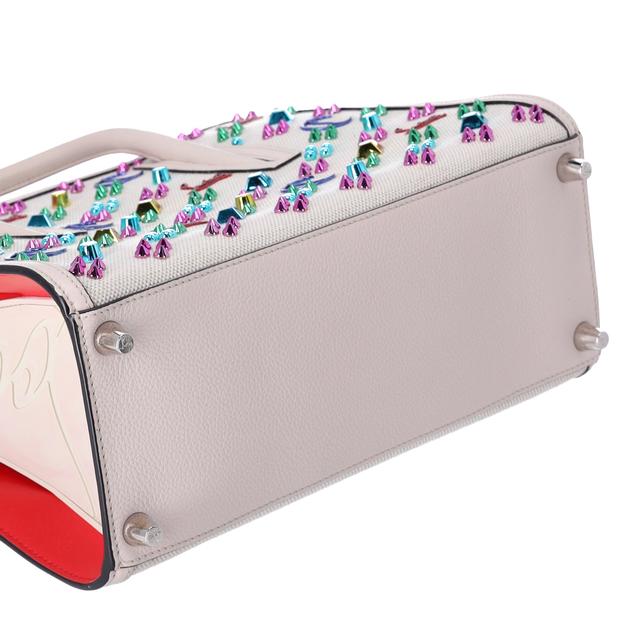 Christian Louboutin Loubinthesky Medium Paloma Satchel Canvas Spikes Ivory