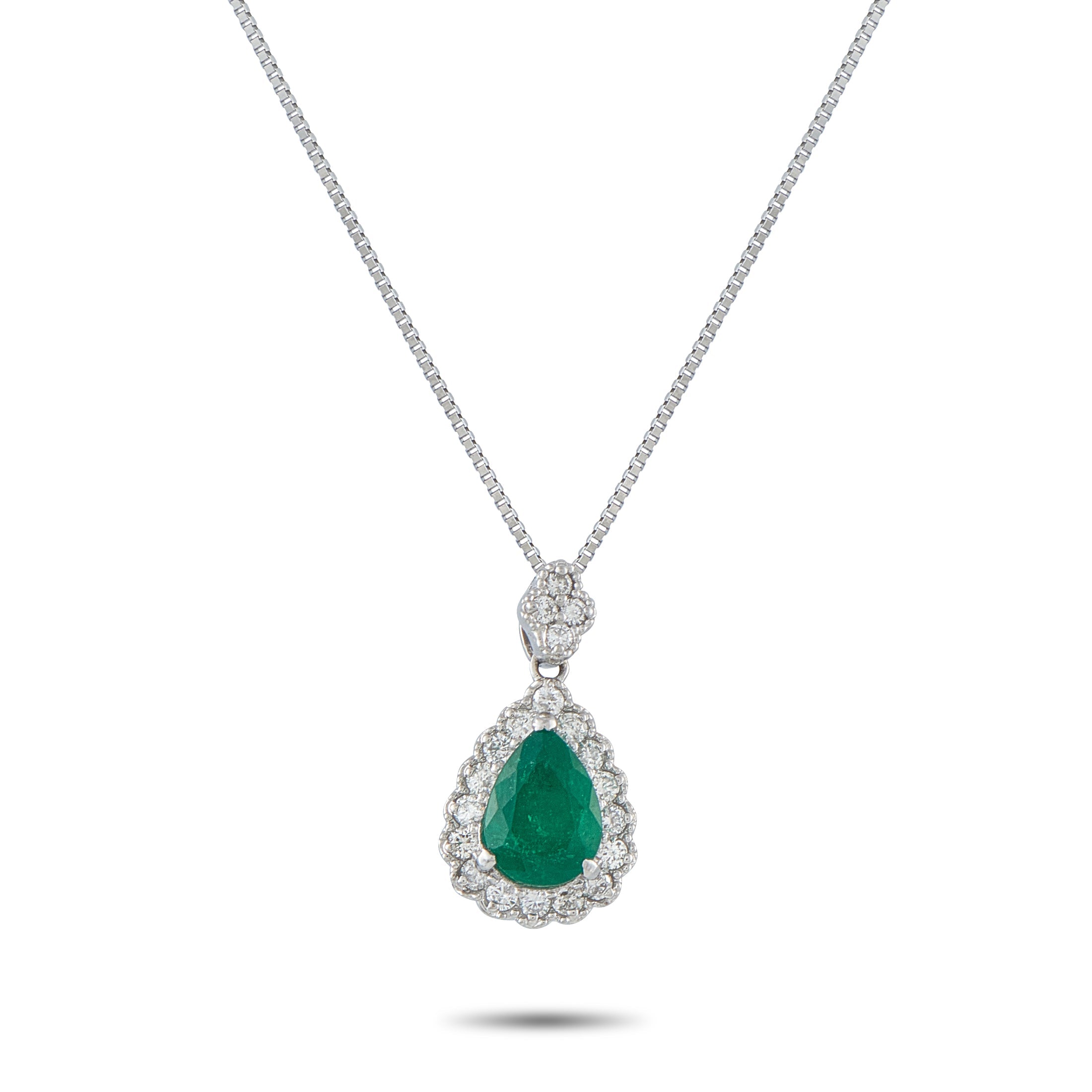 LB Exclusive Platinum 0.36ct Diamond and Emerald Pendant Necklace MF17-041426
