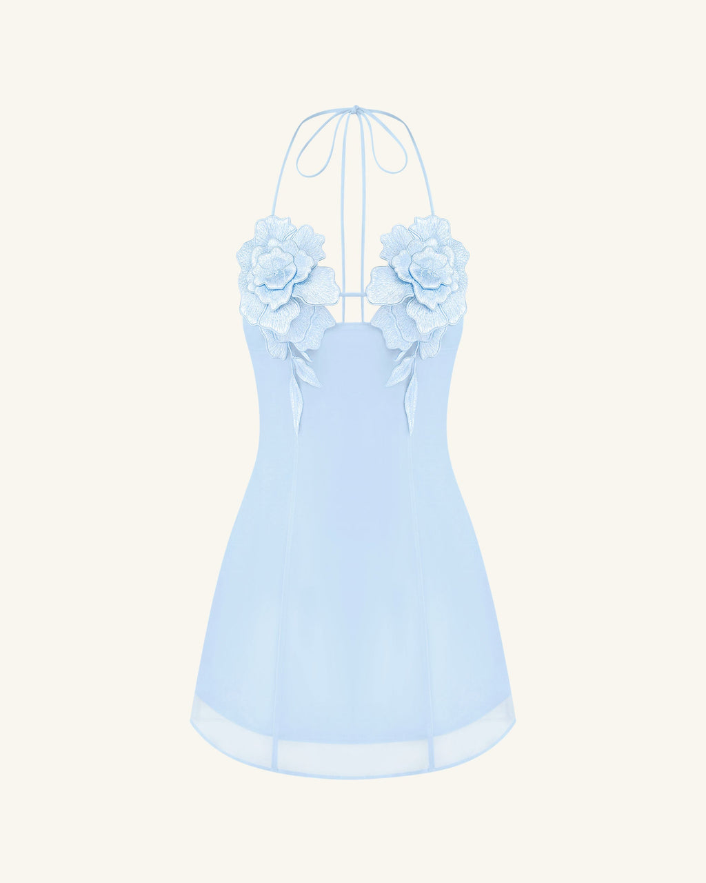 Flower Embroidered Mini Dress - Blue
