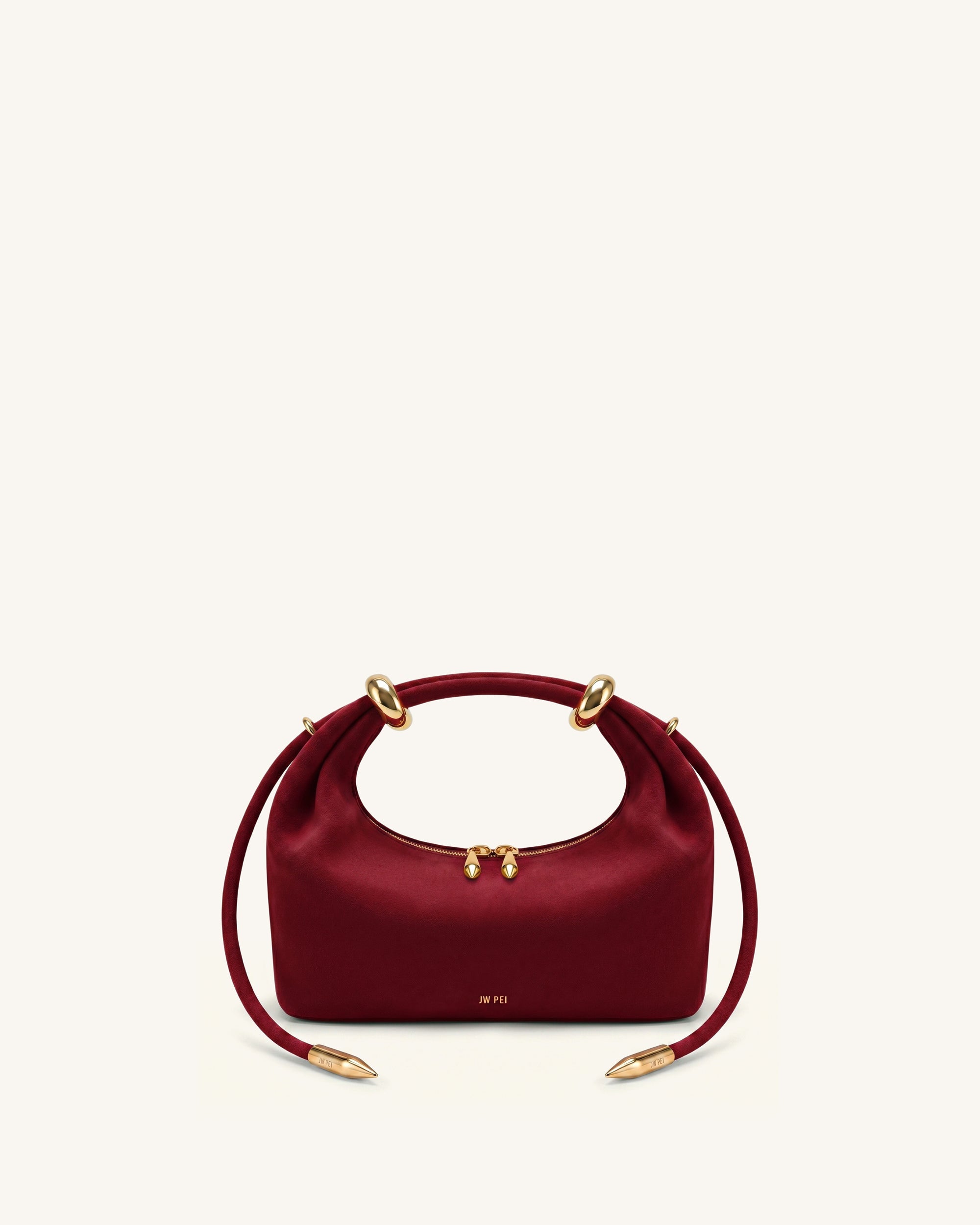 Ellie Faux Suede Metal Ring Embellished Top Handle Bag - Burgundy