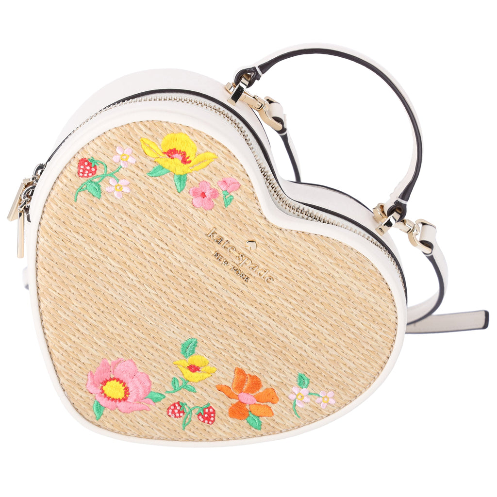 Kate Spade Love Shack Rattan Heart Purse Flowers Embroidered Meringue Multi