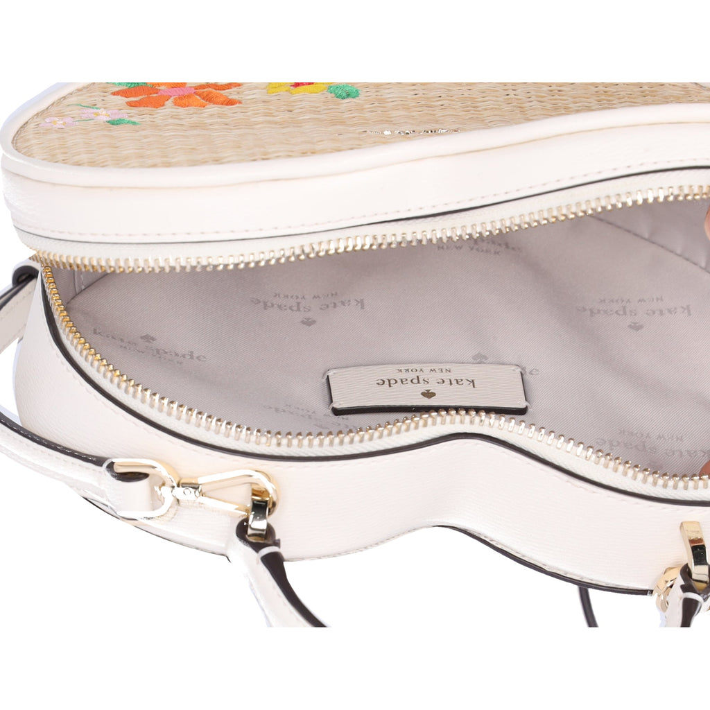 Kate Spade Love Shack Rattan Heart Purse Flowers Embroidered Meringue Multi
