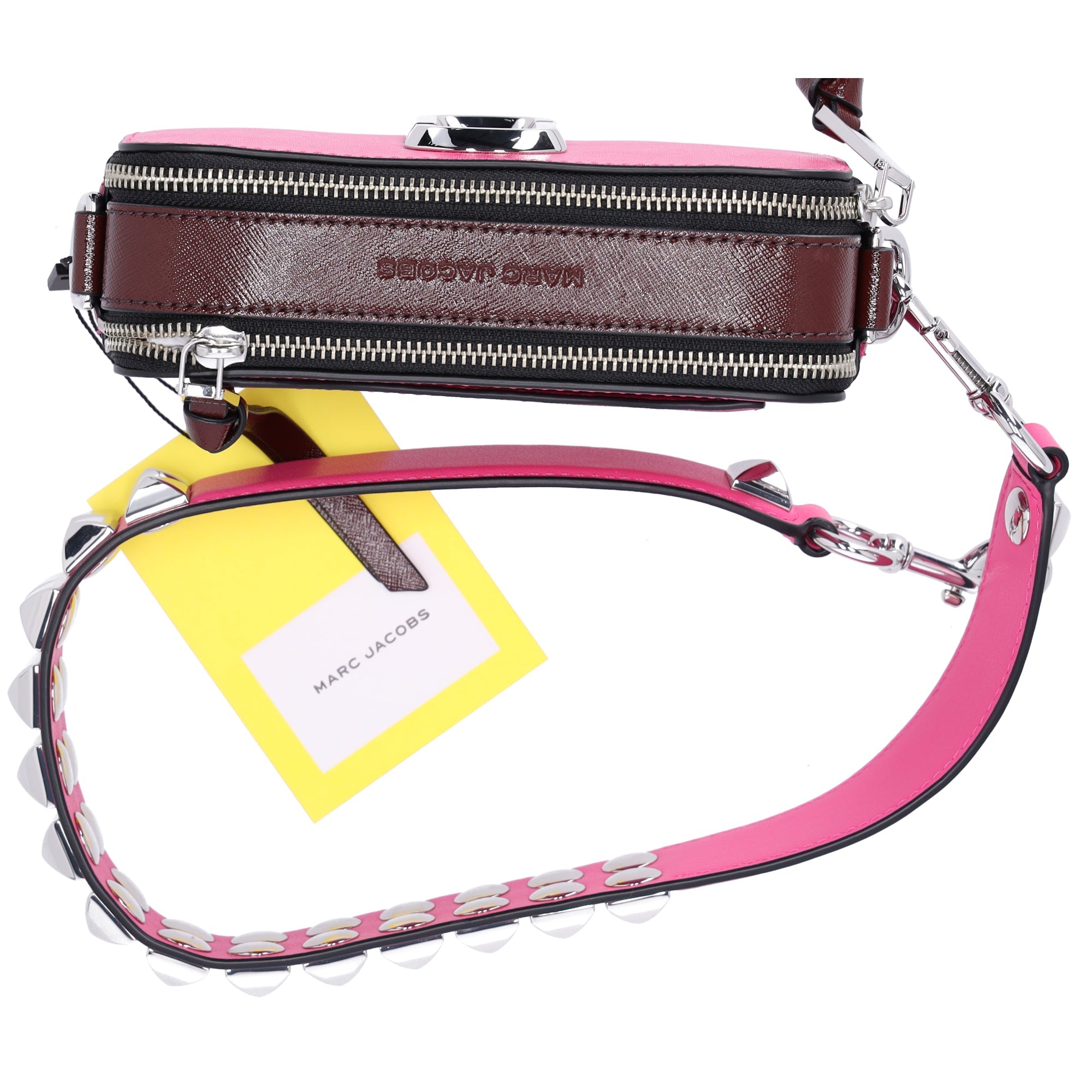 Marc Jacobs The Snapshot Shoulder Bag Studded Saffiano Leather Magenta Pink