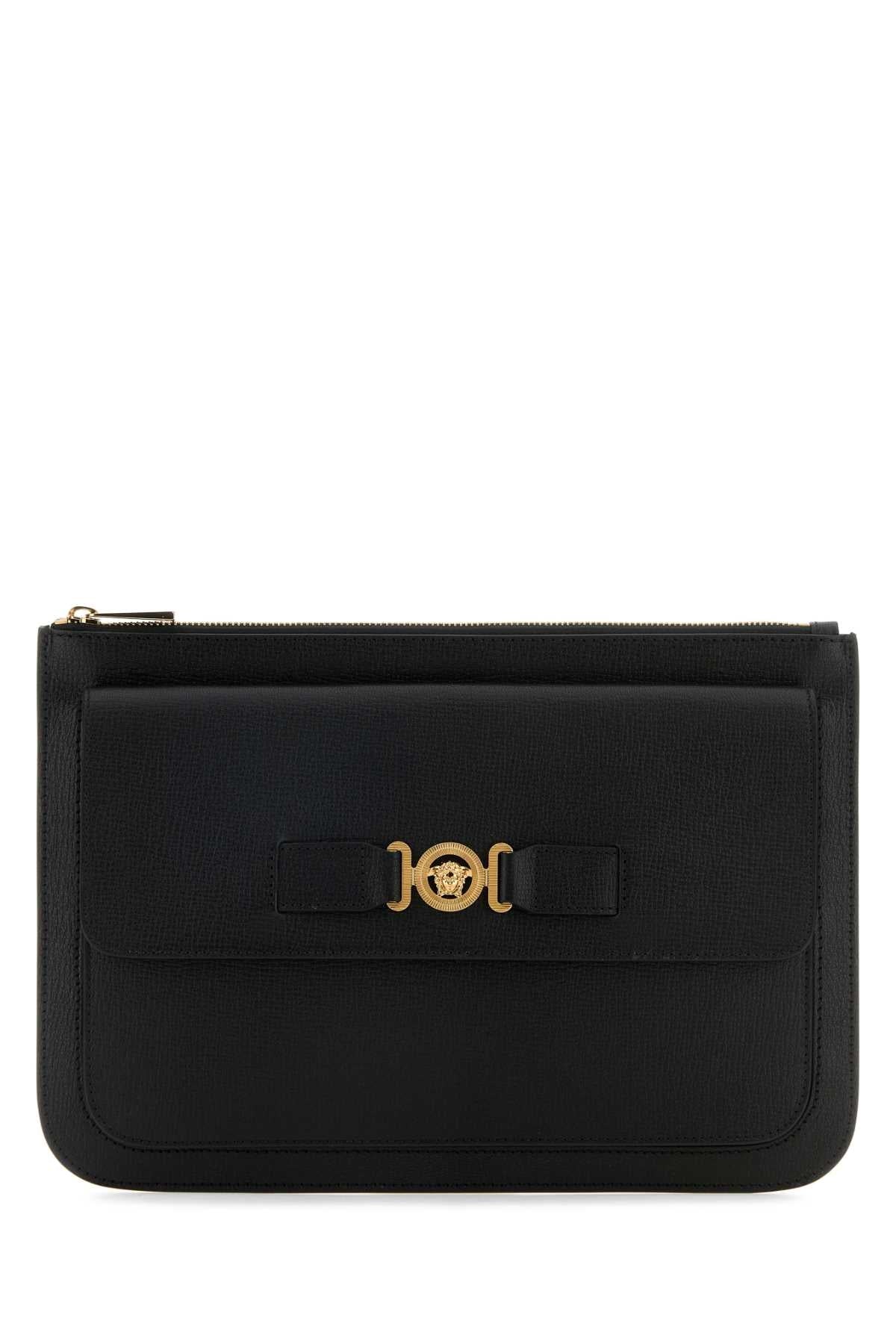 Versace Men Black Leather Large Medusa Biggie Clutch