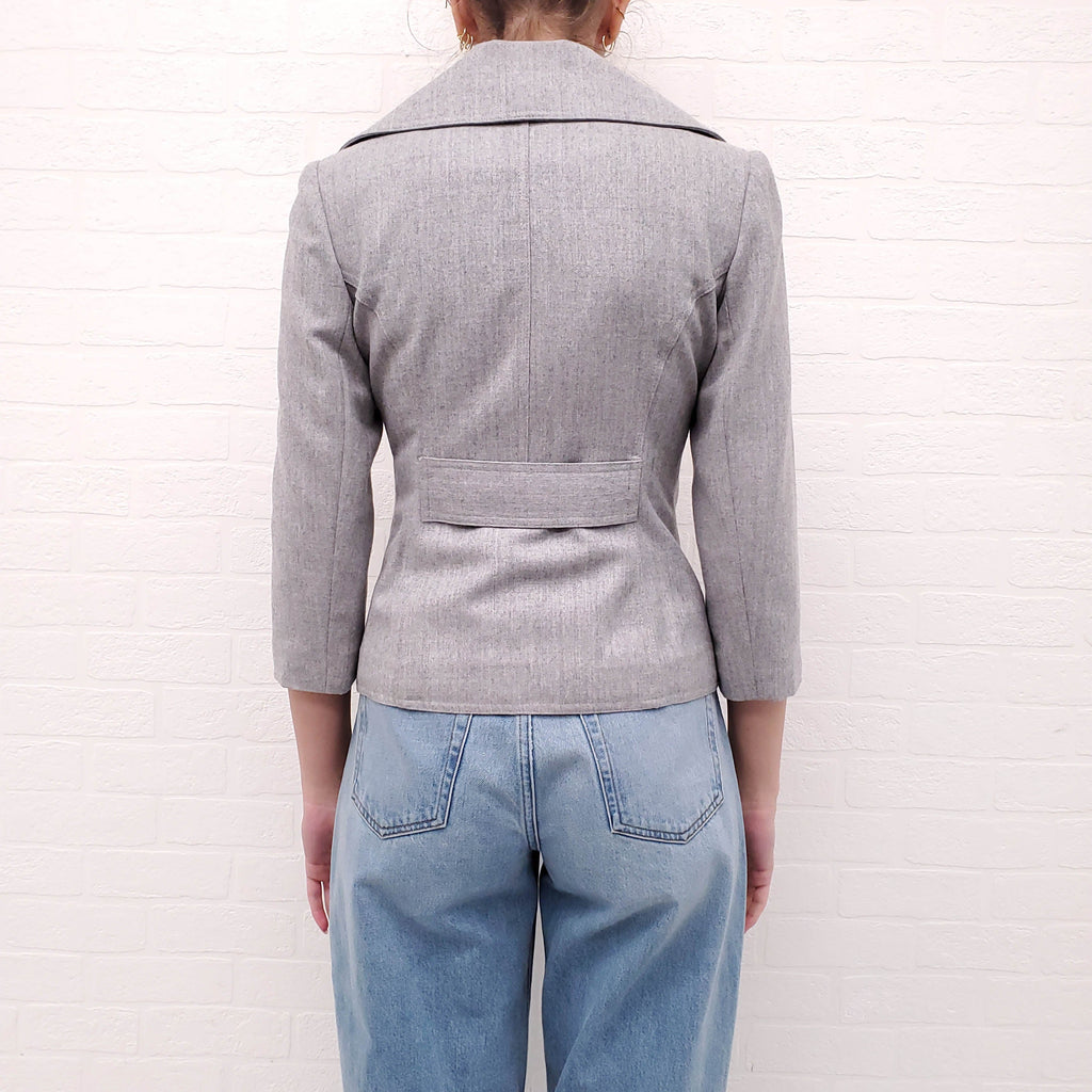 SMYTHE GREY DOUBLE BREASTED CROPPED PEACOAT JACKET WITH WHITE BUTTONS - SIZE 6