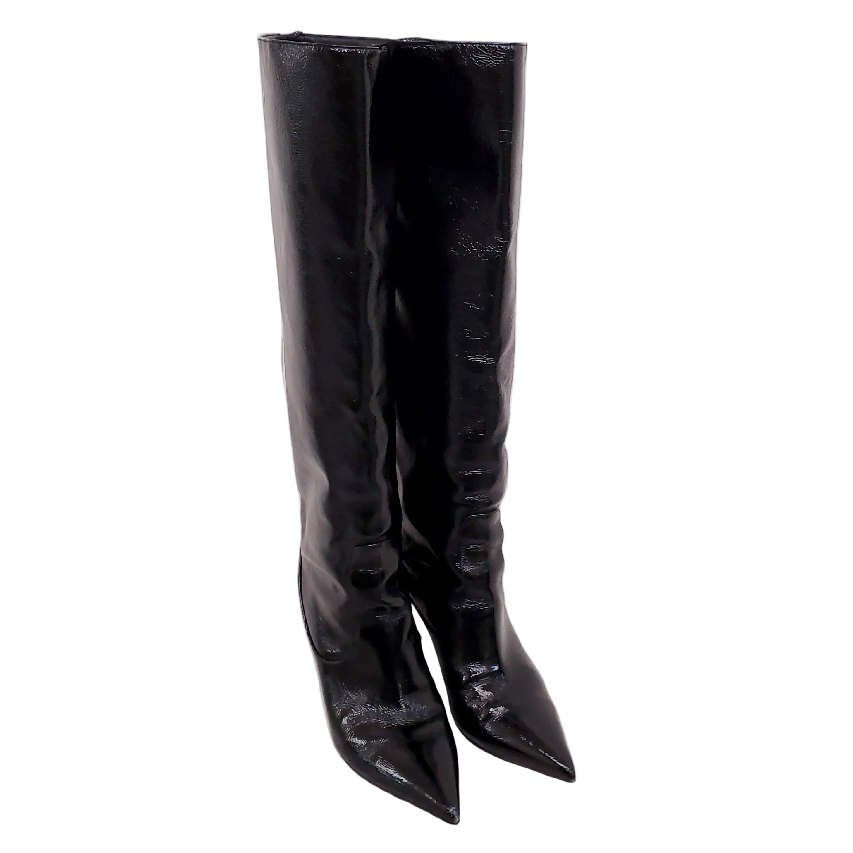 JIMMY CHOO BLACK PATENT CALF BOOTIES - SIZE 38