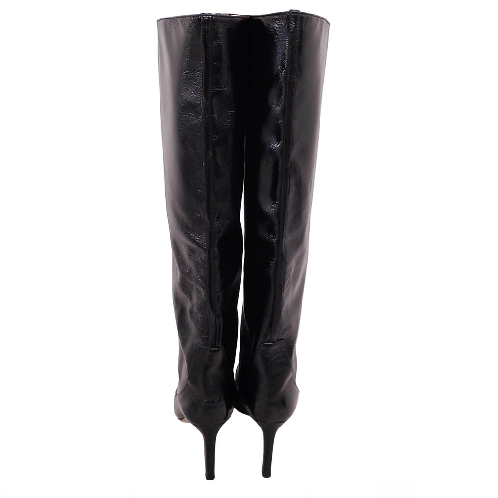 JIMMY CHOO BLACK PATENT CALF BOOTIES - SIZE 38