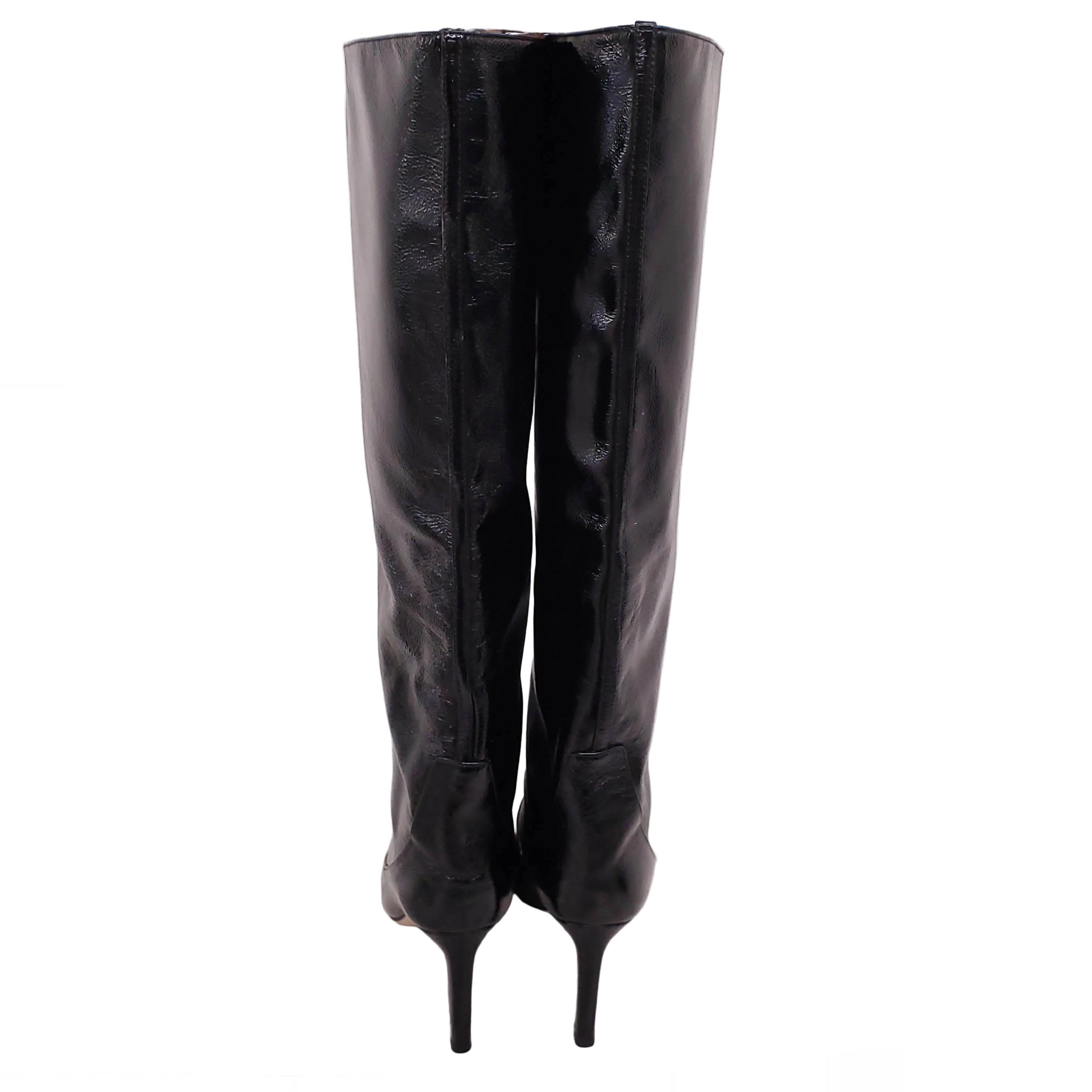 JIMMY CHOO BLACK PATENT CALF BOOTIES - SIZE 38