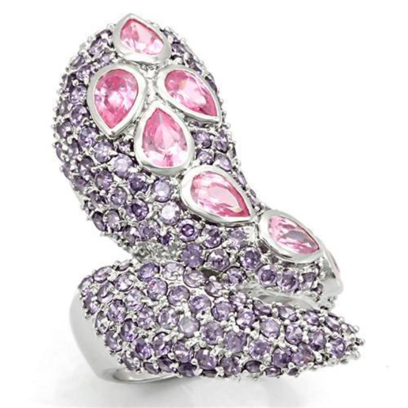 Rhodium 925 Sterling Silver Ring with AAA Grade CZ in Rose