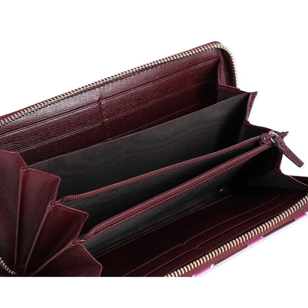 GUCCI Betty Interlocking G Heartbeat Print Zip Around Wallet Wine Pink
