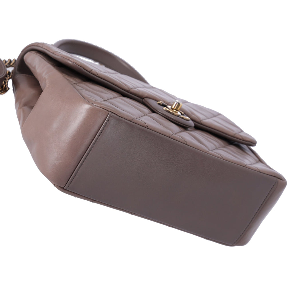CHANEL Glazed Calfskin Quilted Medium Top Handle Flap Bag Dark Gray