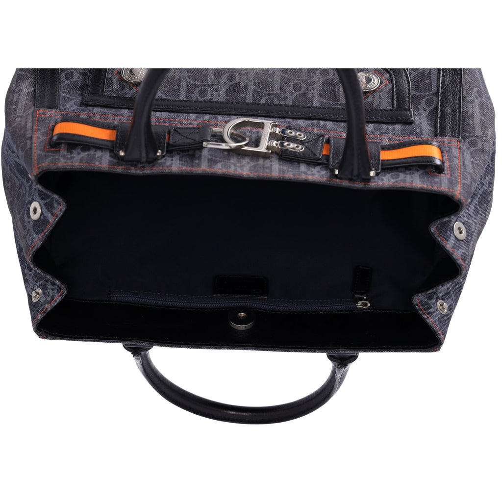 Christian Dior Flight Handbag Dark Gray Orange Multi Denim Leather
