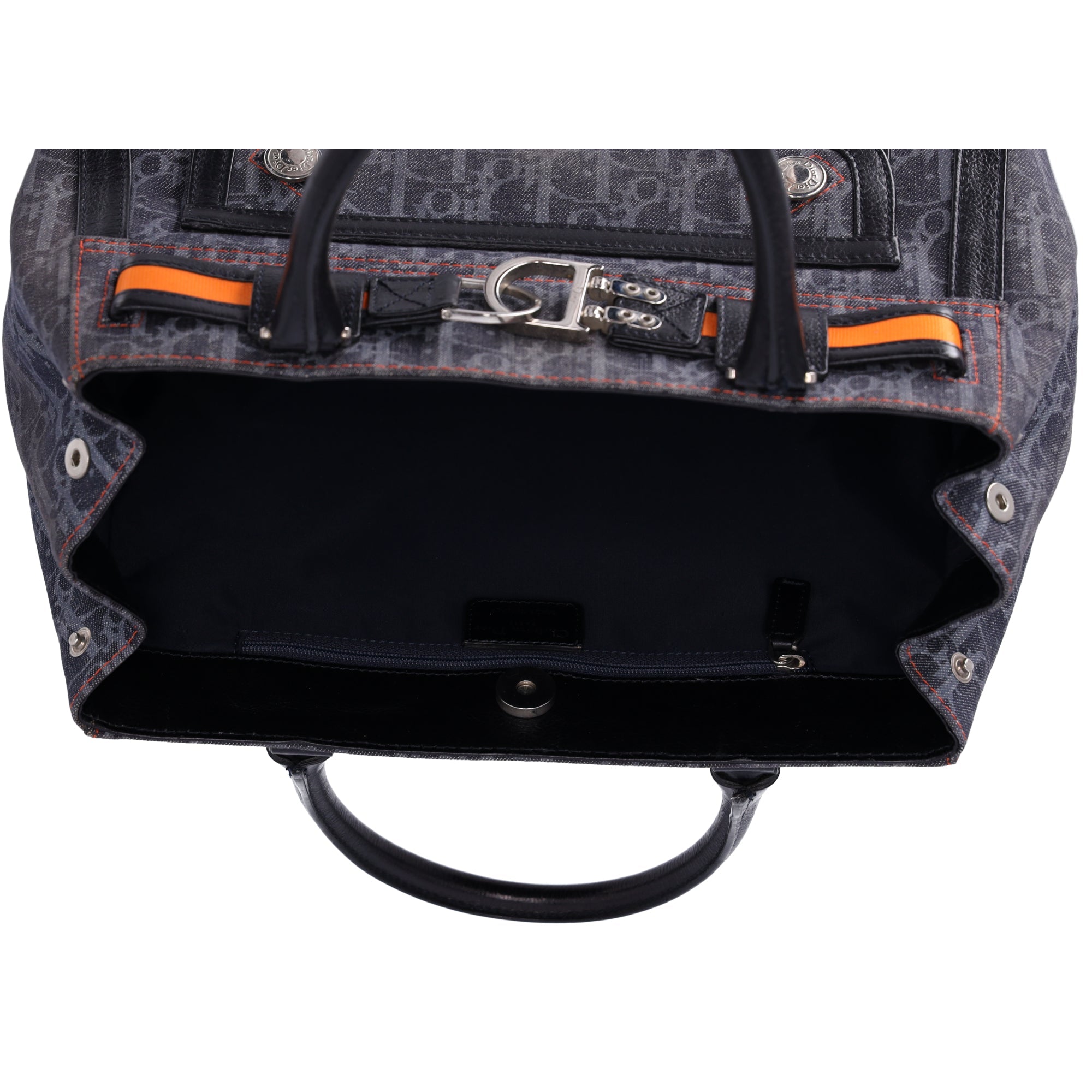Christian Dior Flight Handbag Dark Gray Orange Multi Denim Leather