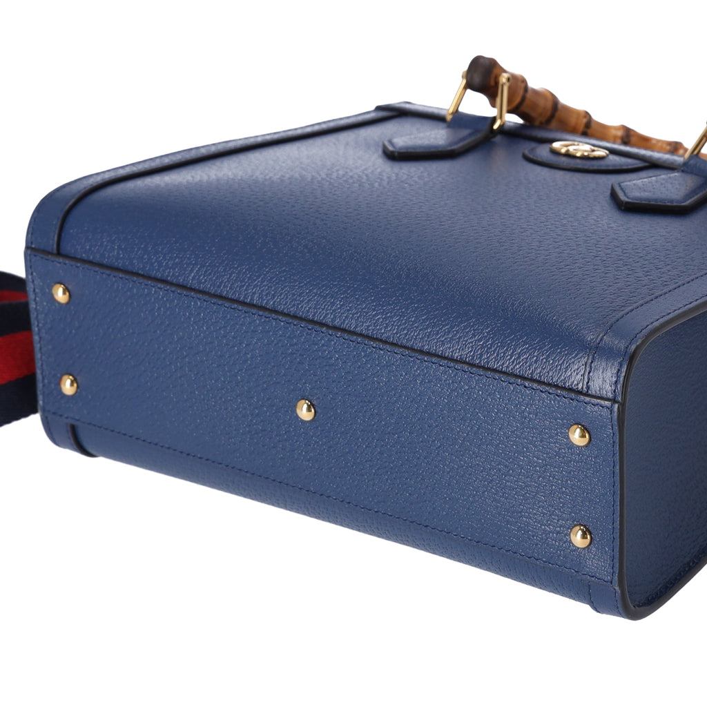 GUCCI Bamboo Handles Diana Tote Bag 702721 Dark Blue Leather