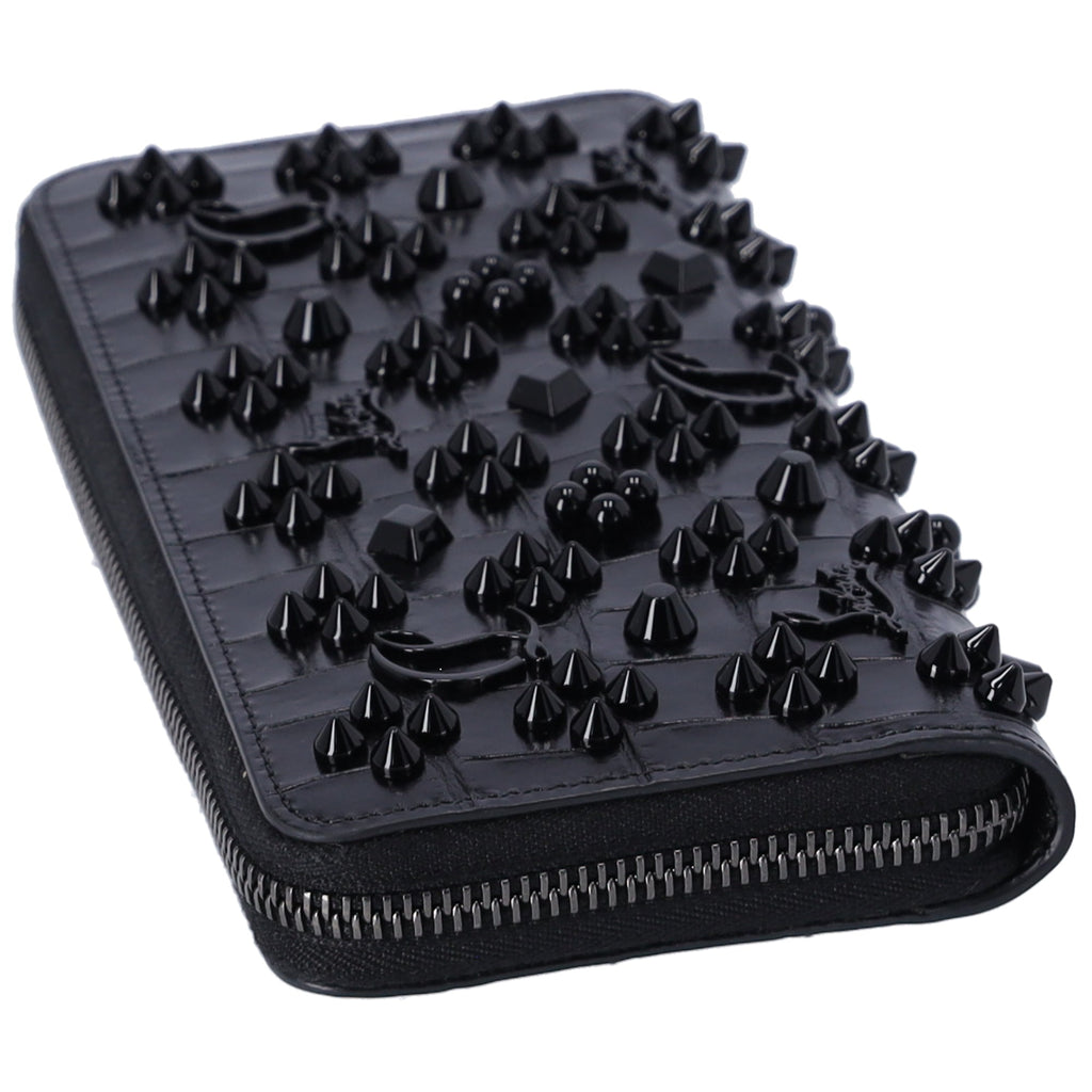 Christian Louboutin Long Wallet Black Leather Spike Stud Embellished