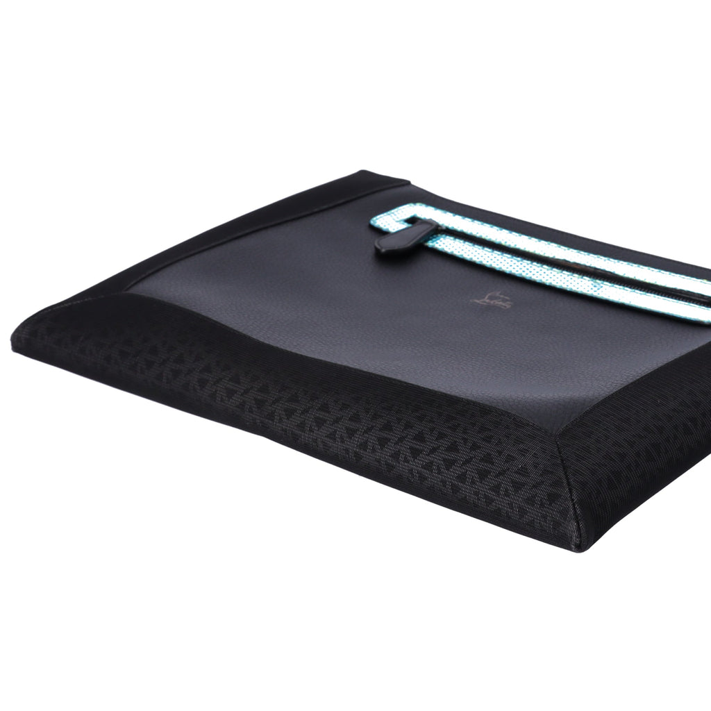 Christian Louboutin Peter Pouch Clutch Bag Black Yellow Fiber Leather