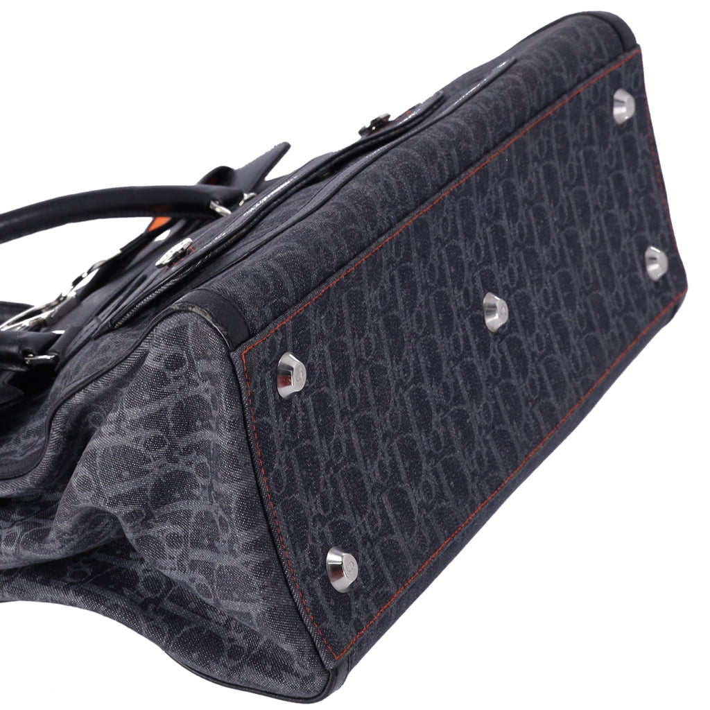 Christian Dior Flight Trotter Handbag Navy Black Orange Denim Leather