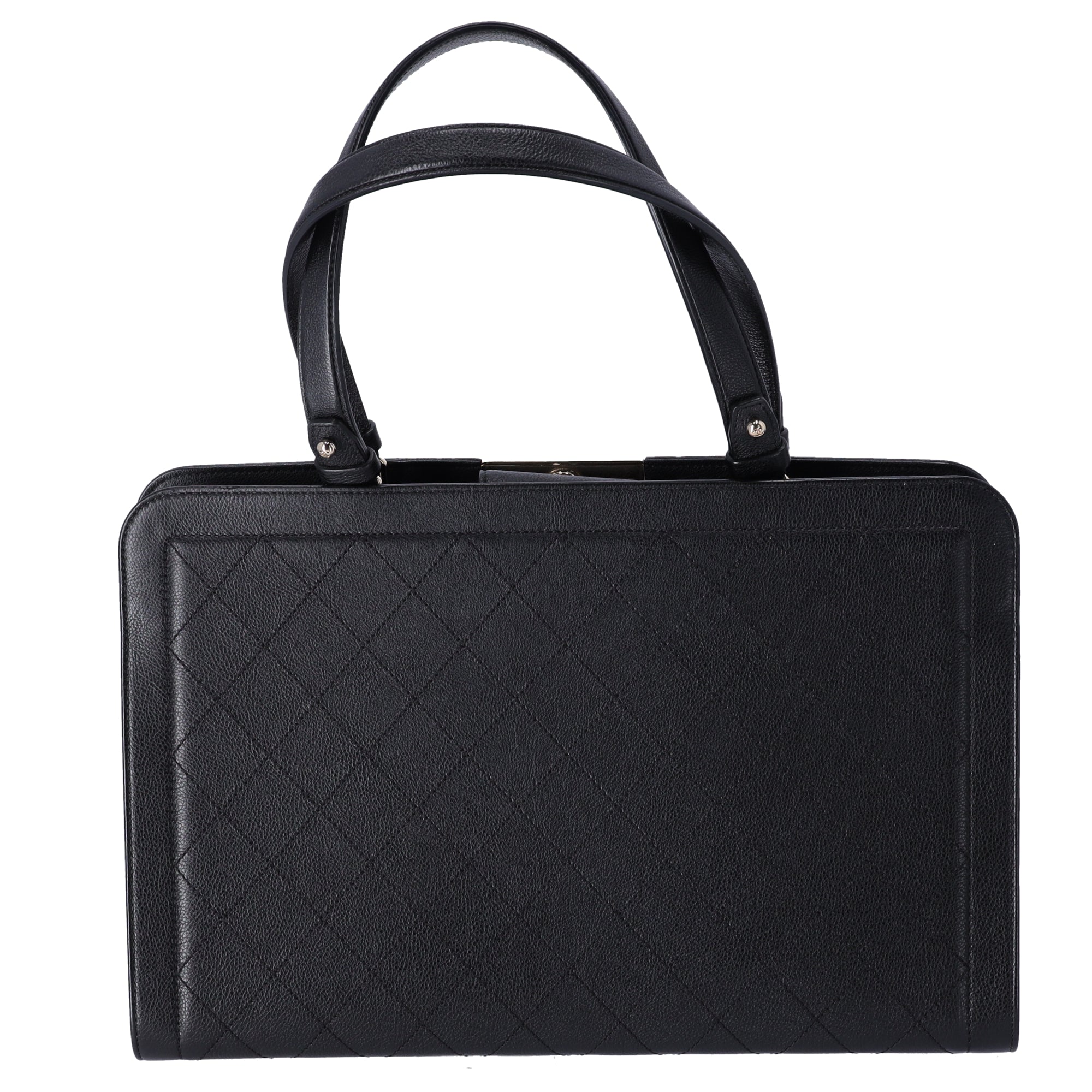 CHANEL Large Label Click Shopper Tote Black Stitched Grained Calfskin