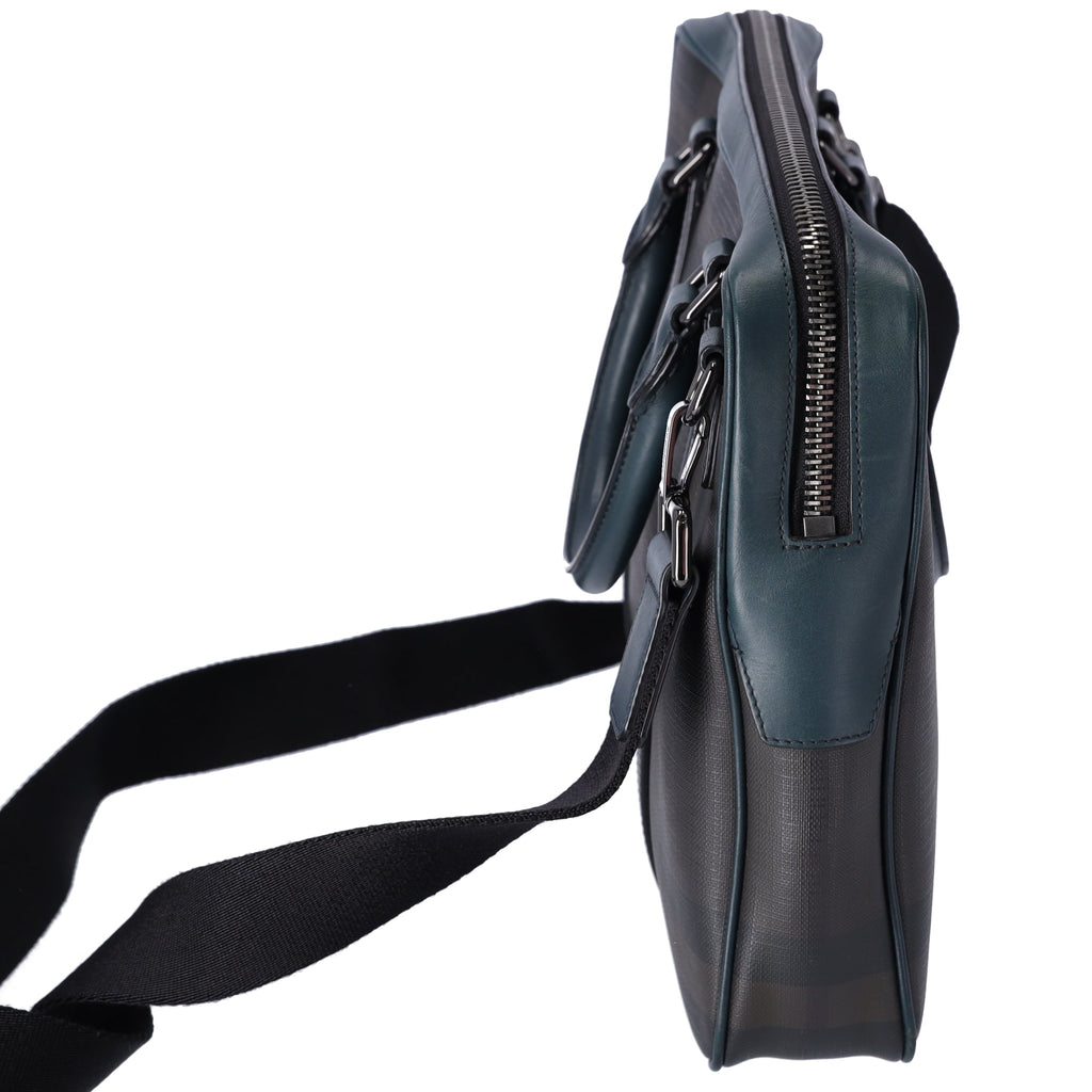 Burberry Business Bag Dark Brown Dark Green Black PVC Leather