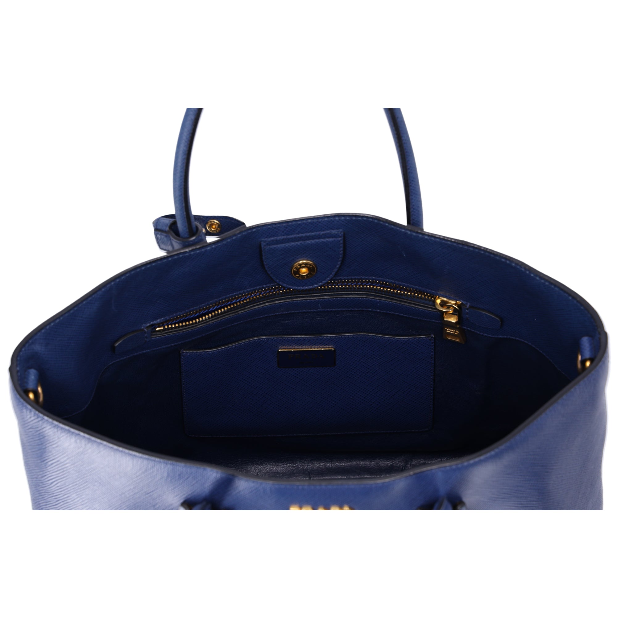 PRADA Logo Tote Bag BN2729 Blue Saffiano Cuir Leather
