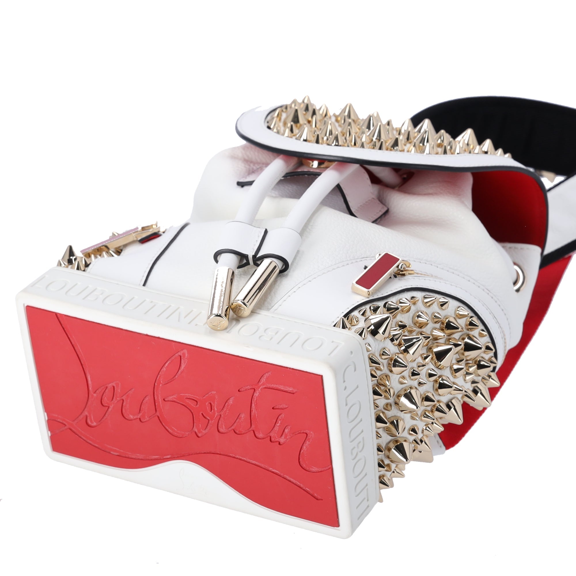 Christian Louboutin Explorafunk Small Backpack White Calfskin Gold Spikes
