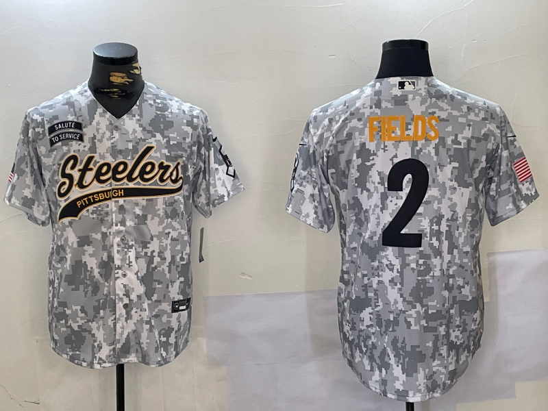 Men's Pittsburgh Steelers Justin Fields #2 Arctic Camo Salute to Service Limited jersey