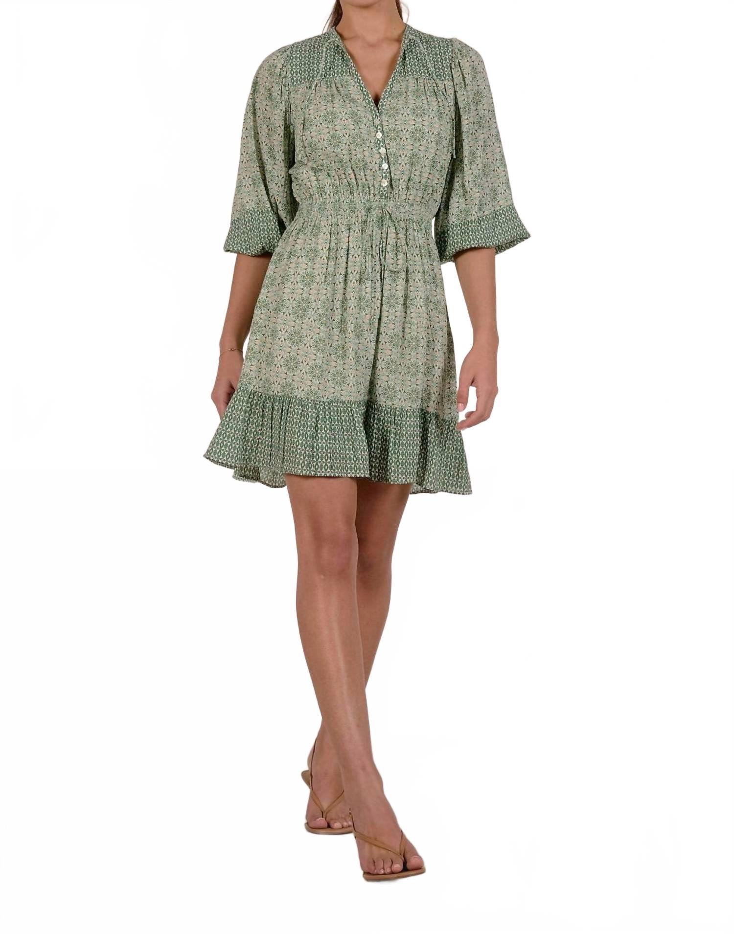 Millie Boho Mini Dress In Green