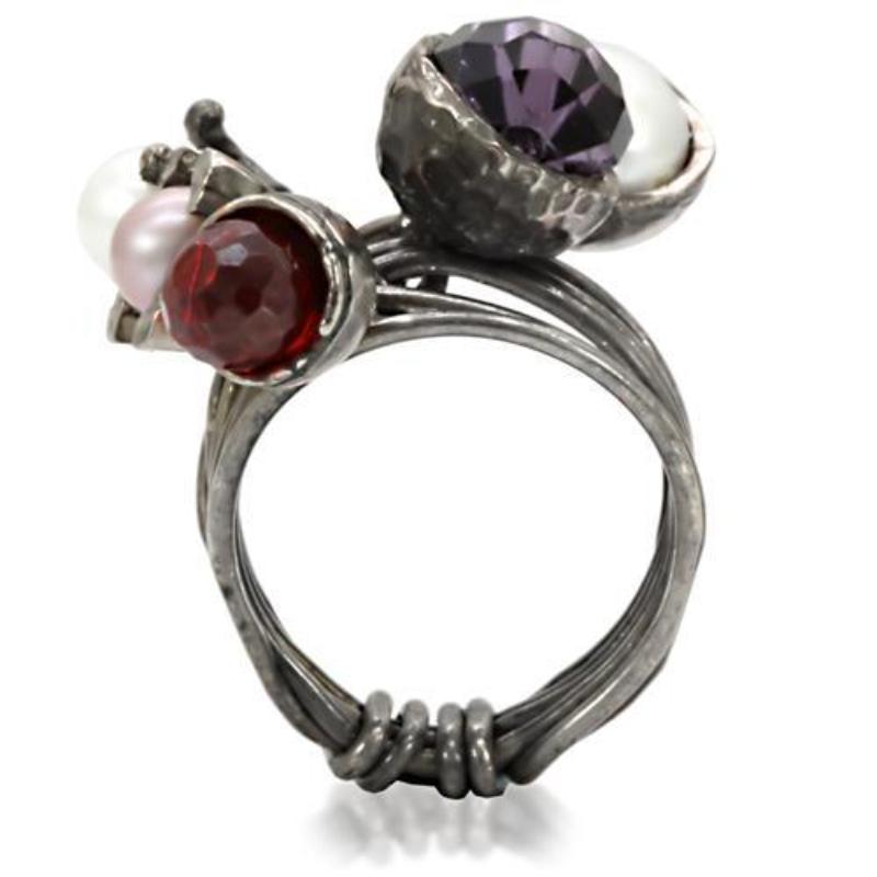 Antique Tone Brass Ring with Assorted in Multi Color