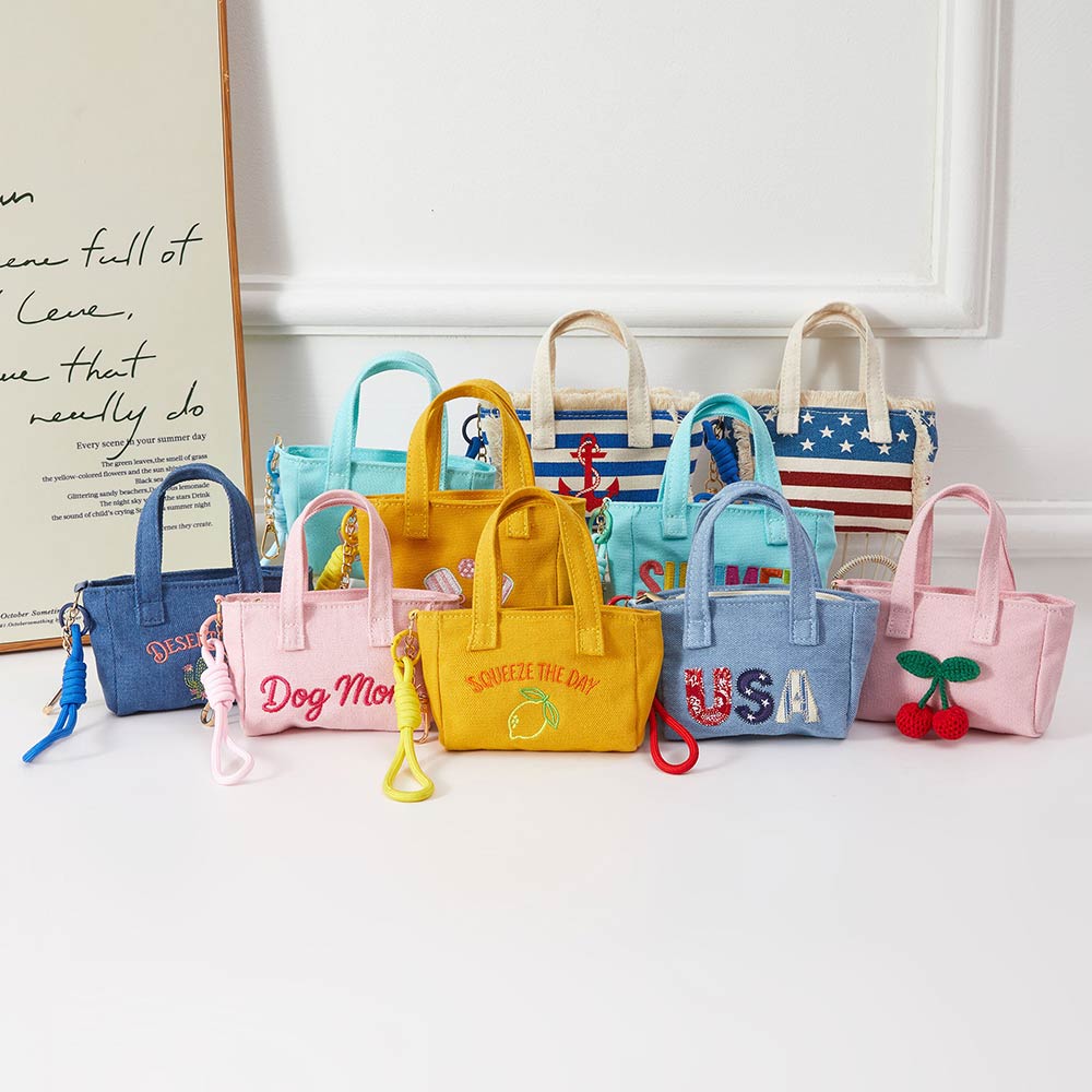Nautical Anchor Mini Canvas Tote Bag Keychain Bag Charm