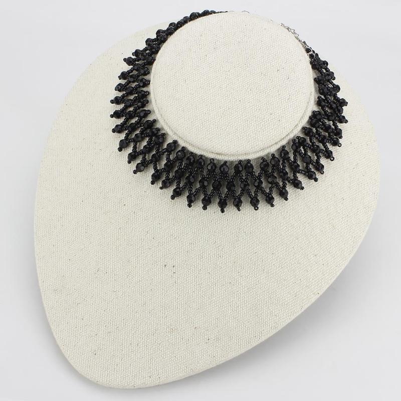 Rhodium Brass Necklace with Synthetic Synthetic Glass in Jet