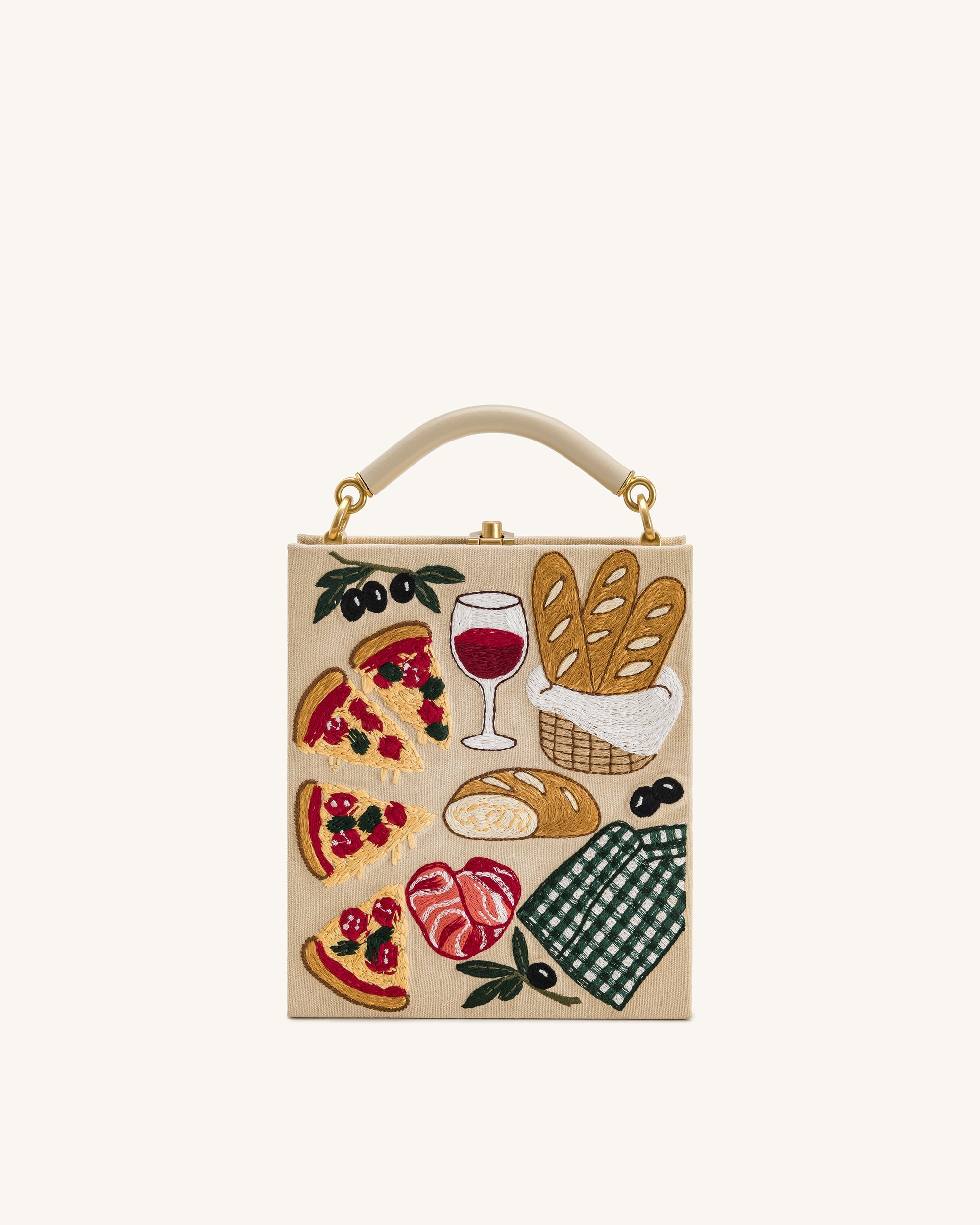 Elle Picnic Pattern Book Top Handle Bag - Khaki