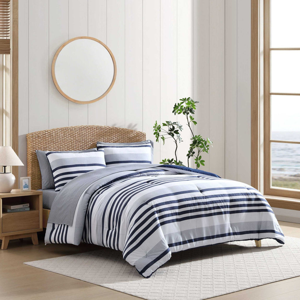 Nautica Palm Coast Stripe Blue Queen Comforter Set