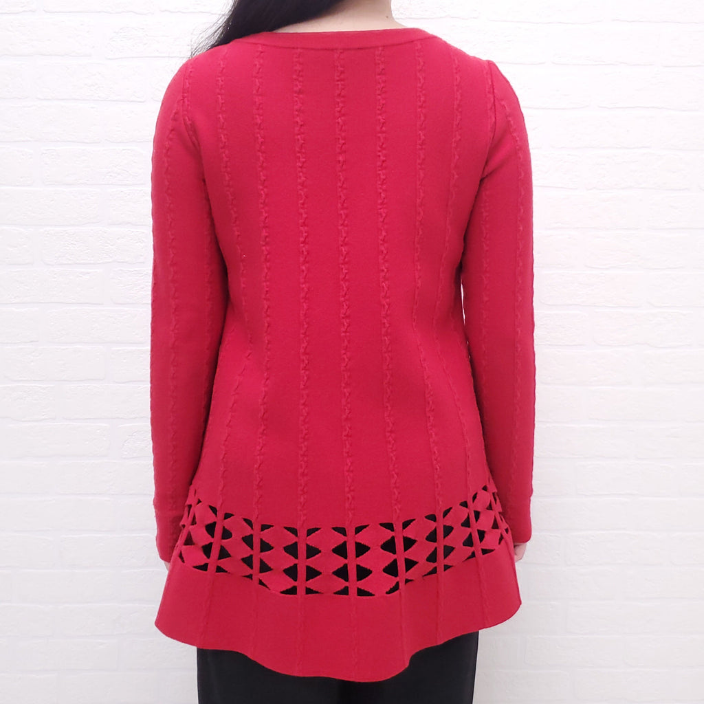 ALAÏA RED FITTED CUT-OUT TUNIC TOP - SIZE 38