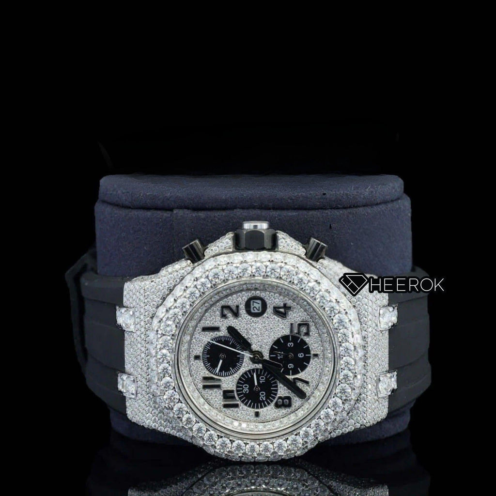 AP Royal Oak Offshore Standard Numerals Chronograph White Dial Diamond Bezel Moissanite Diamond Black Rubber Strap