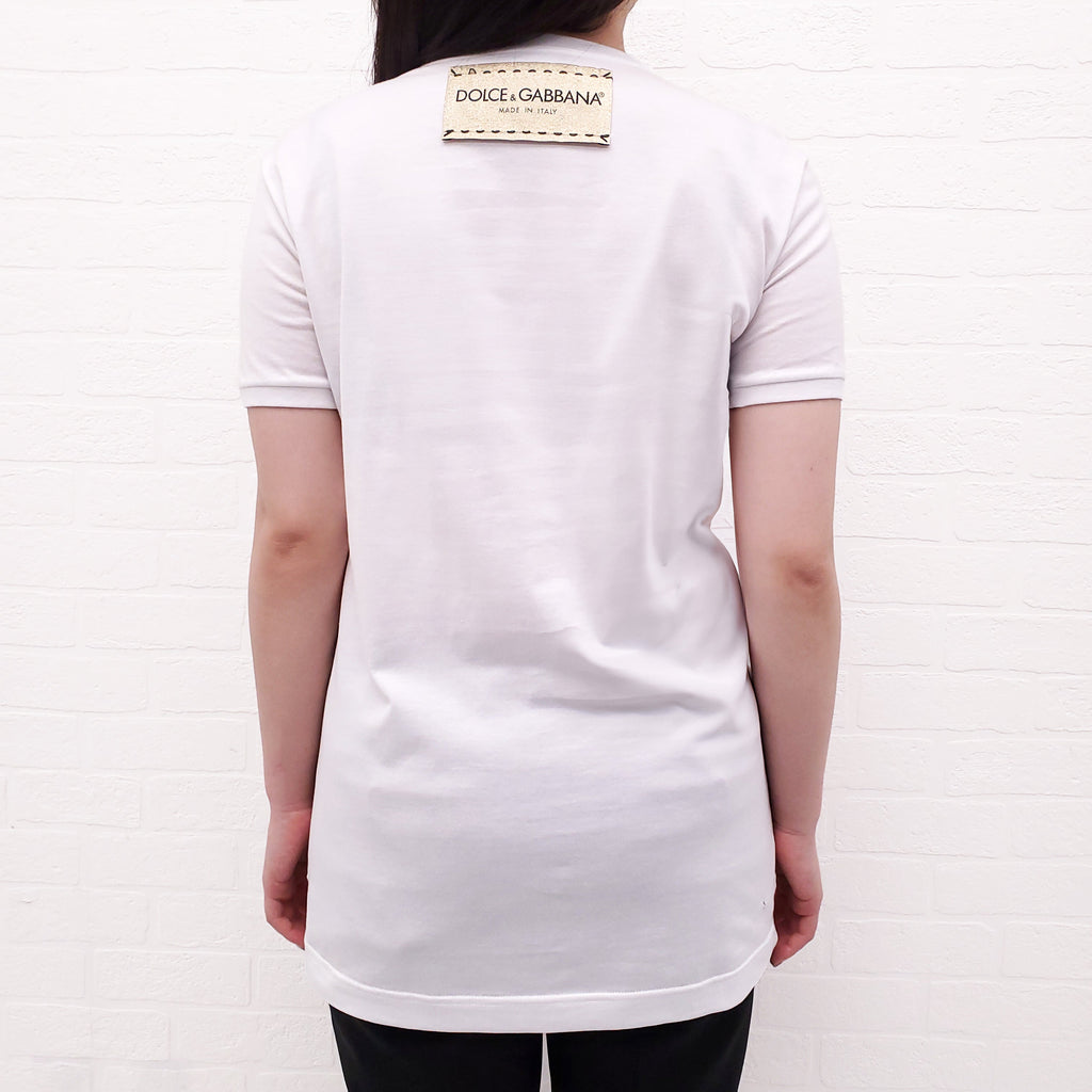 DOLCE & GABBANA WHITE EMBELLISHED T-SHIRT - SIZE 38