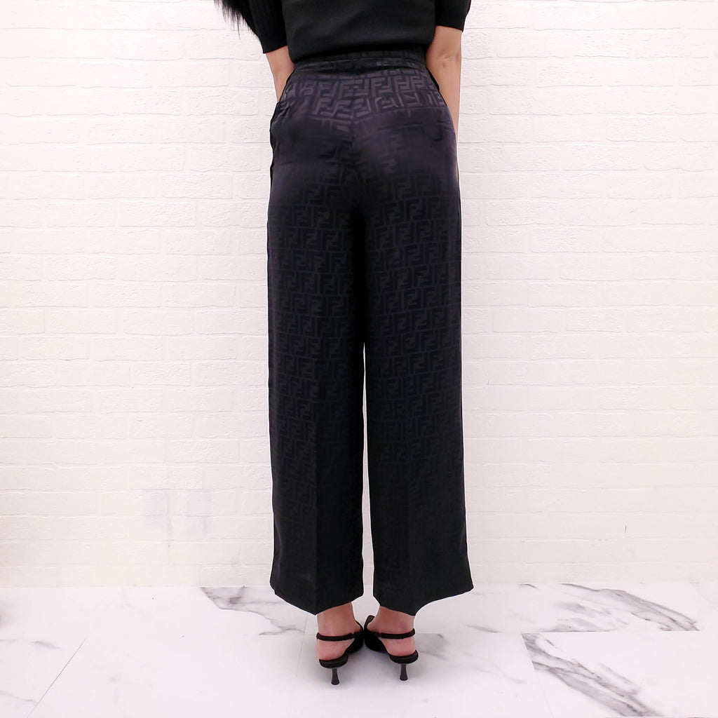 FENDI MONOGRAM SILK BLACK TROUSERS - SIZE 34