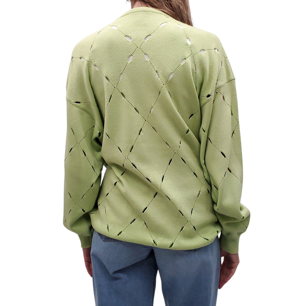 GIANNI VERSACE VINTAGE LIME GREEN CUT OUT SWEATER - SIZE L