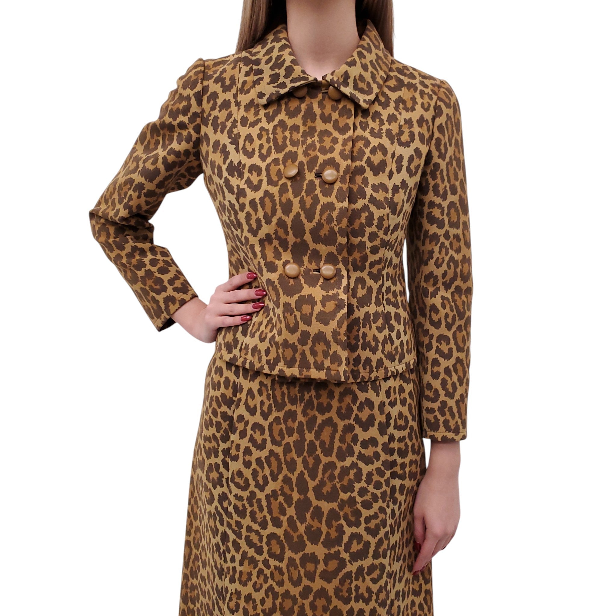 GIVENCHY VINTAGE LEOPARD JACKET AND SKIRT SET - SIZE XS/S