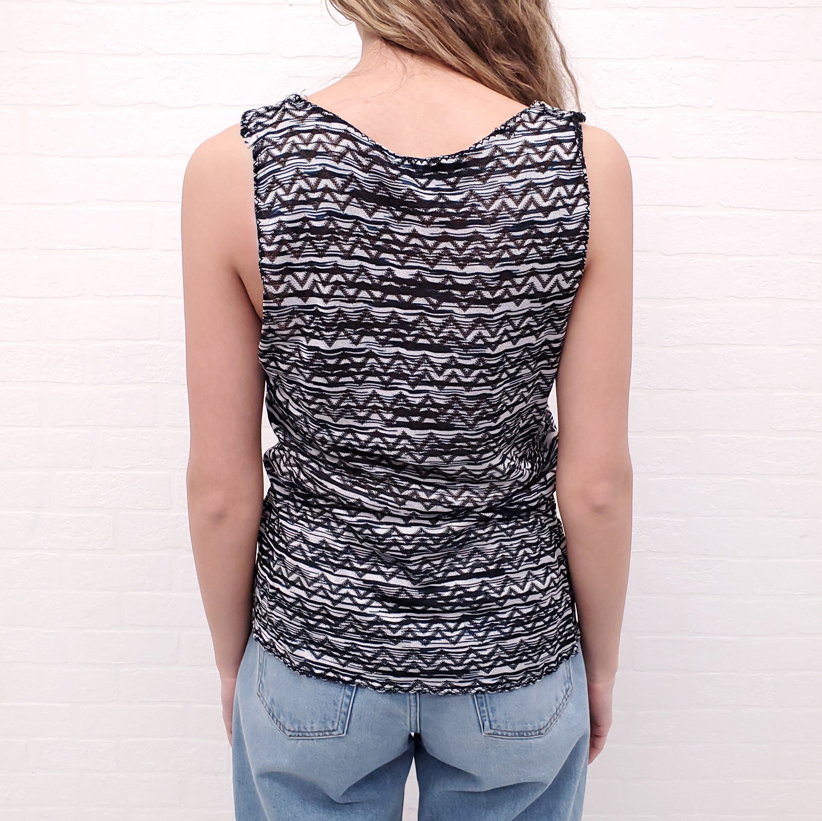 MISSONI VINTAGE TWO PIECE BLACK AND WHITE PATTERNED CARDIGAN SET - SIZE 10