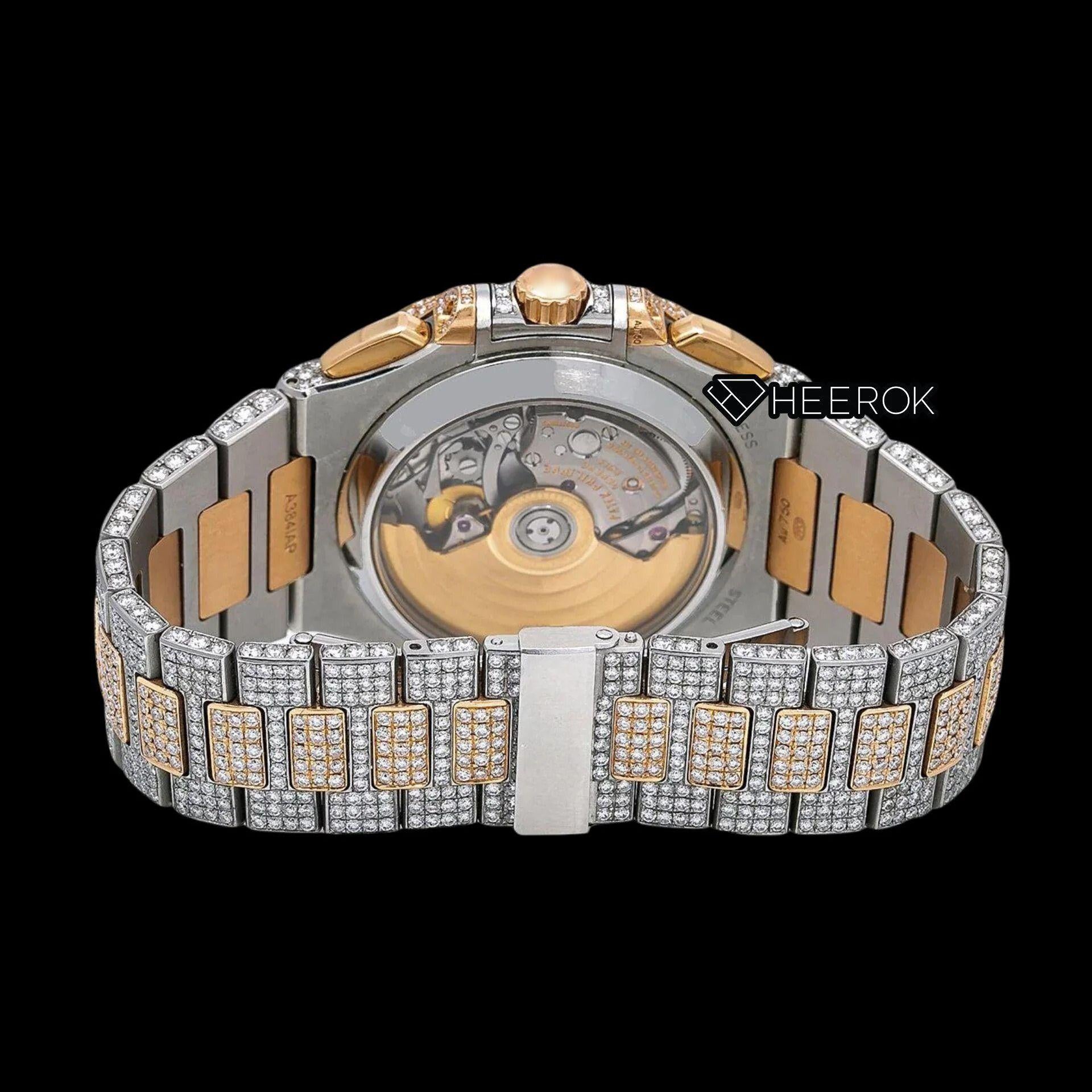 Patek Philippe Nautilus Rose Gold Dial Stick Markers Diamond Bezel Two Tone Rose Gold Moissanite Diamonds