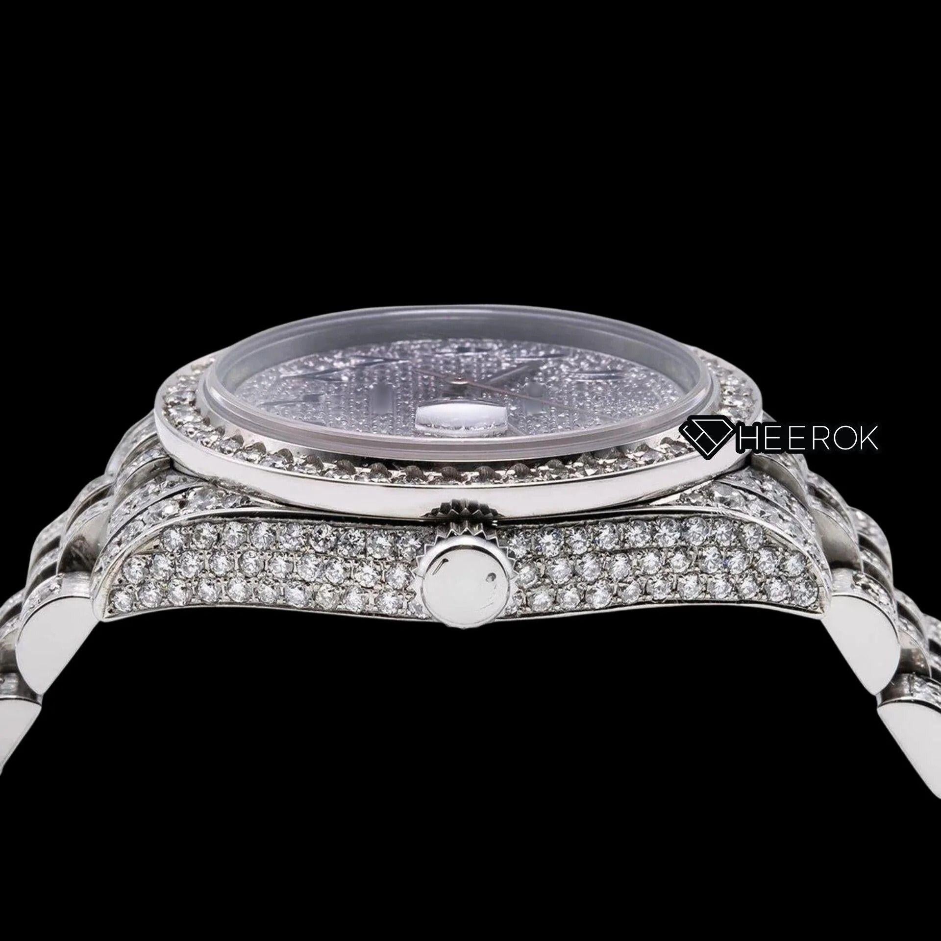 Rolex Datejust Diamond Paved Dial Blue Arabic Numerals Diamond Bezel Fully Iced Moissanite Diamond Jubilee Bracelet For Women