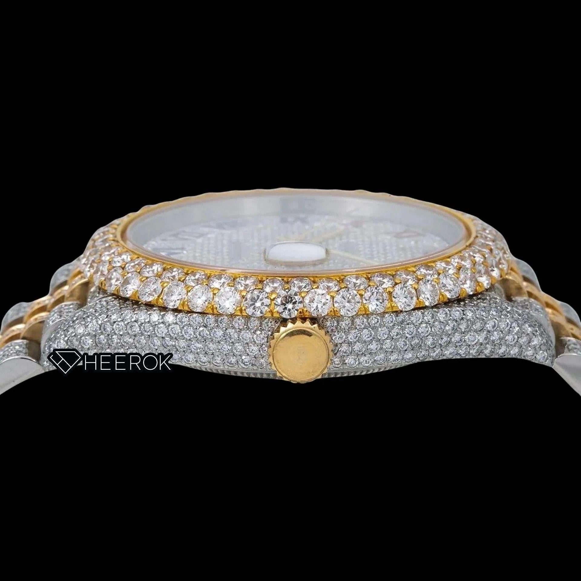 Rolex Datejust Diamond Paved Dial Multicolor Roman Numerals Diamond Bezel Two Tone Yellow Gold Bust Down Moissanite Diamond Jubilee Bracelet
