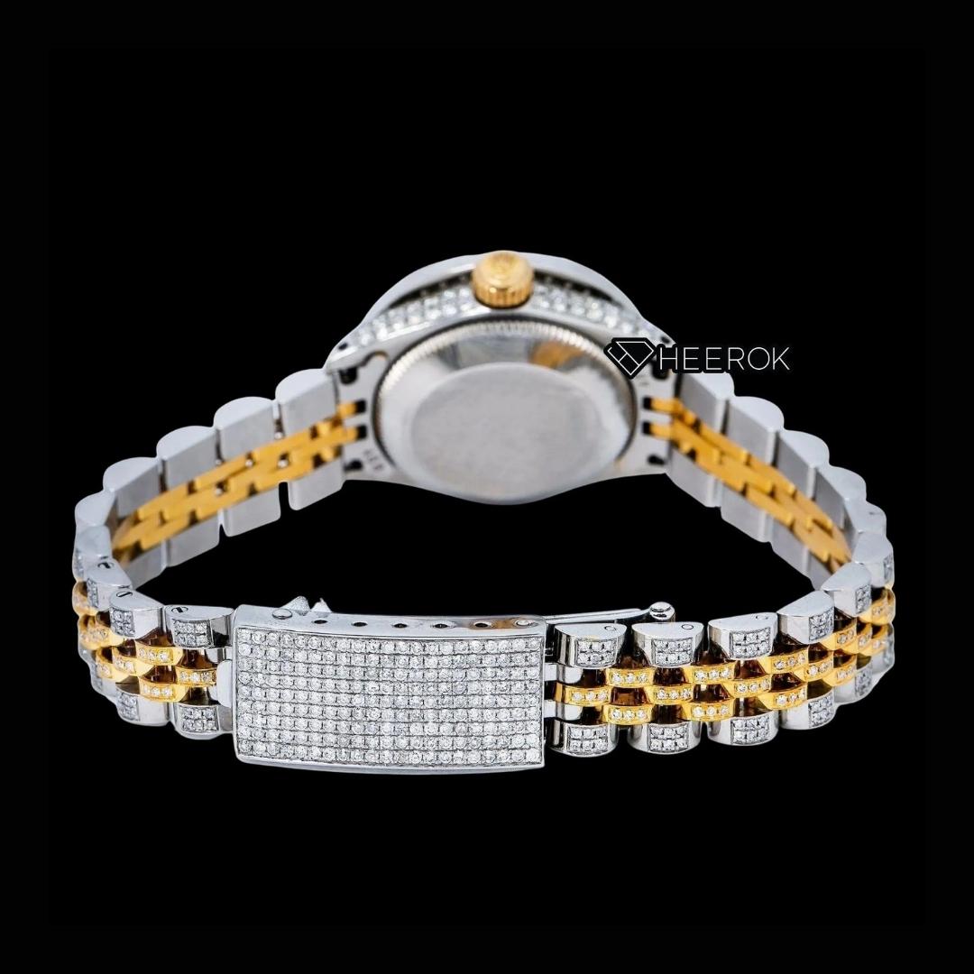 Rolex Datejust Purple Dial Diamond Markers Diamond Bezel Two Tone Yellow Gold Moissanite Diamond Jubilee Bracelet For Women
