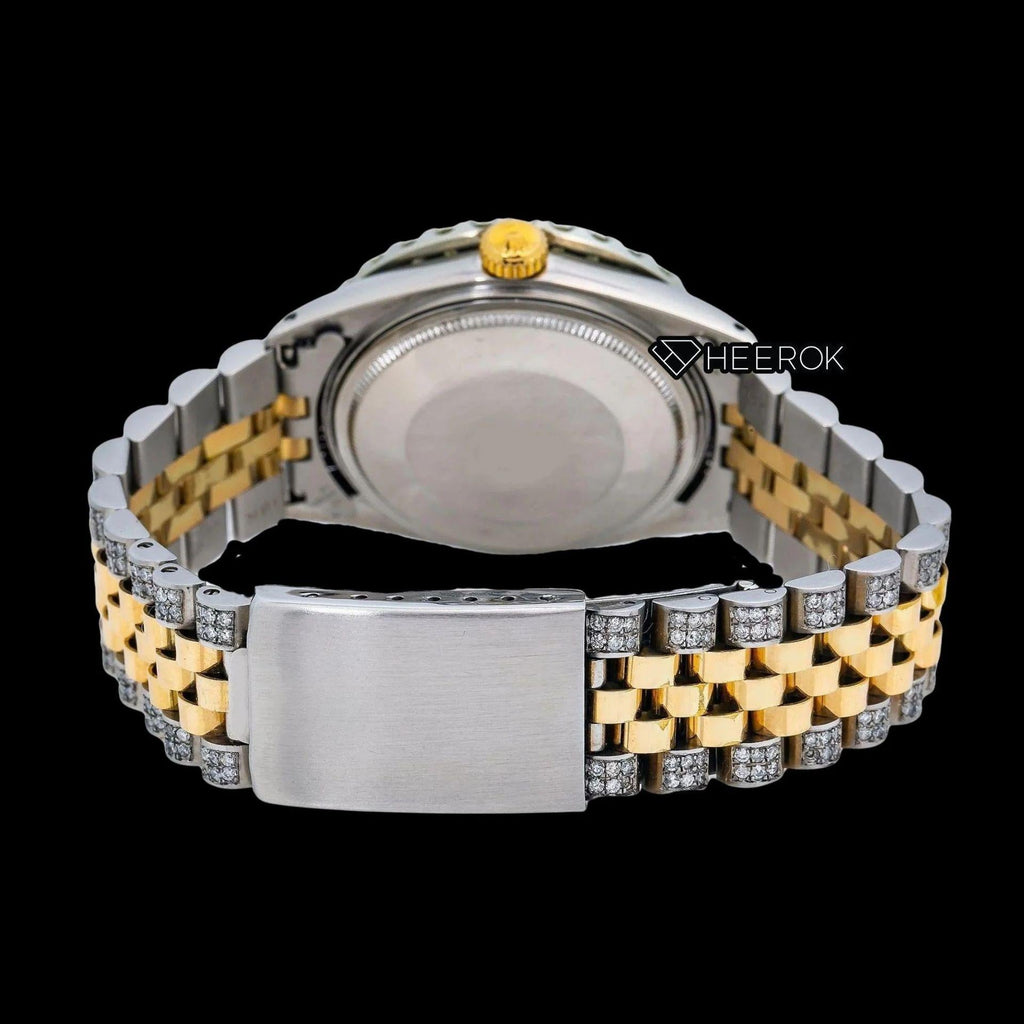 Rolex Datejust Red Dial Roman Diamond Numerals Diamond Bezel Two Tone Yellow Gold Semi Iced Moissanite Diamond Jubilee Bracelet For Women