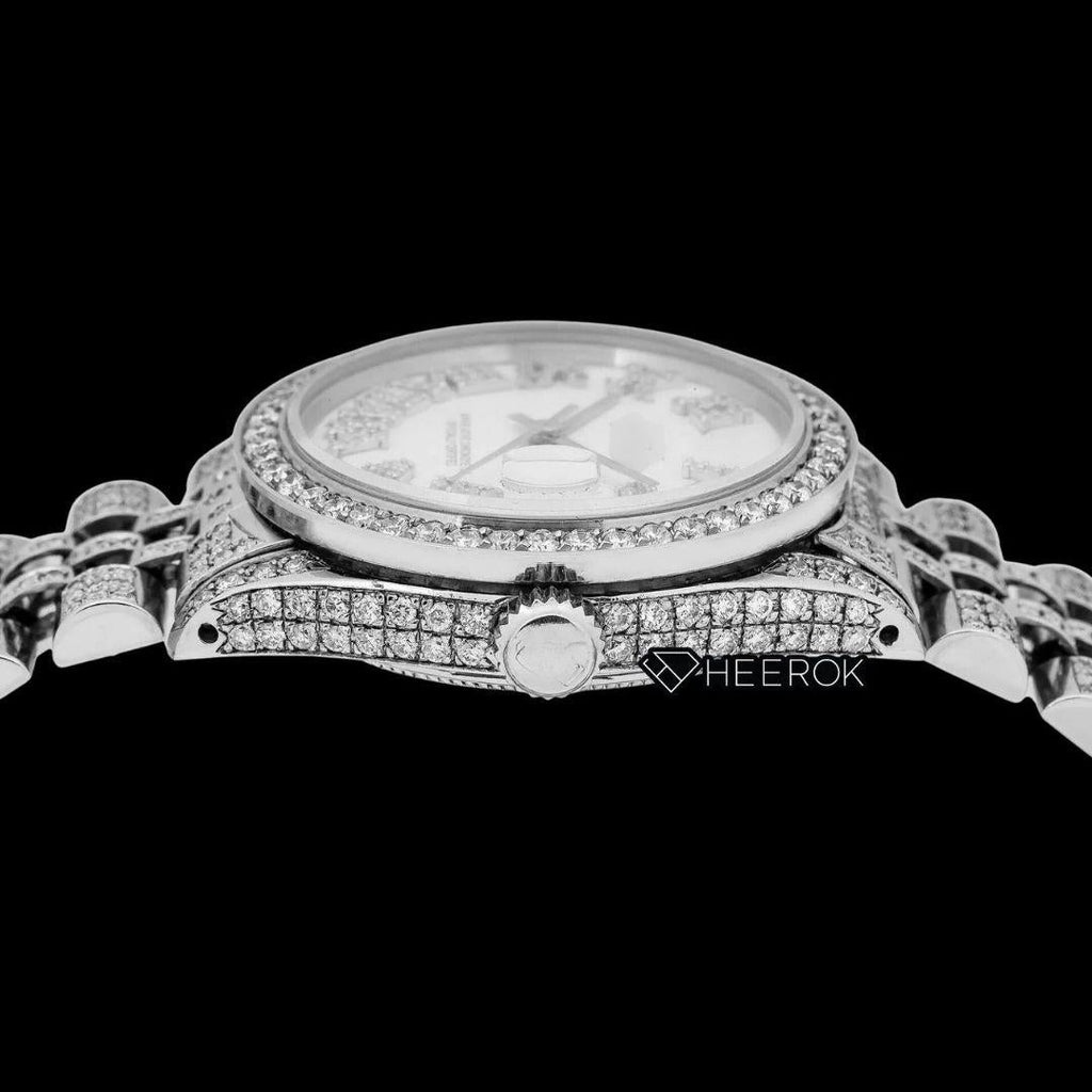 Rolex Datejust Roman Diamond Numerals Dial Diamond Bezel Fully Iced Moissanite Diamond Jubilee Bracelet For Women