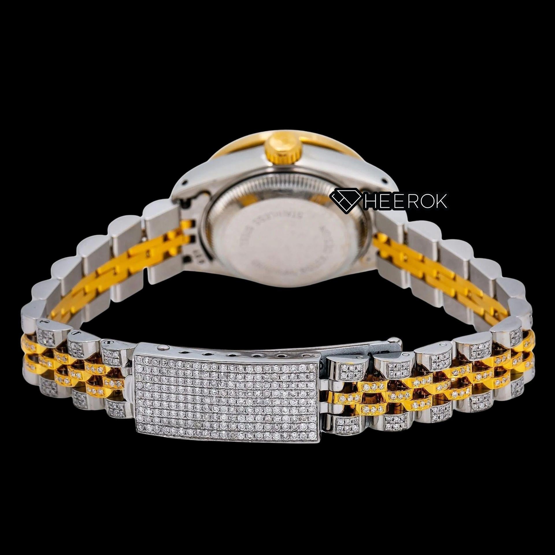 Rolex Datejust White Dial Roman Numerals Inner Pave Diamond Bezel Two Tone Yellow Gold Moissanite Diamond Jubilee Bracelet For Women