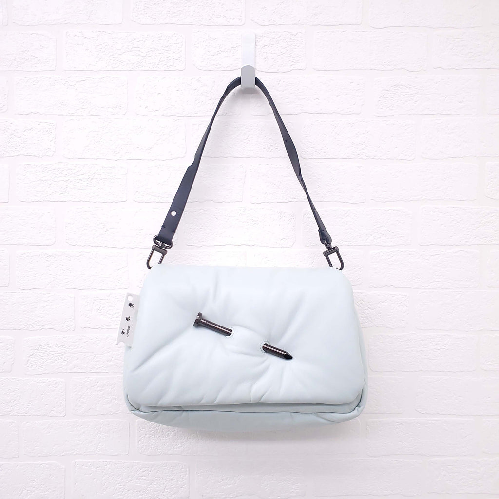 OFF-WHITE GREY LEATHER 'NAILED SLOUCHY 30 CLUTCH' SHOULDER BAG