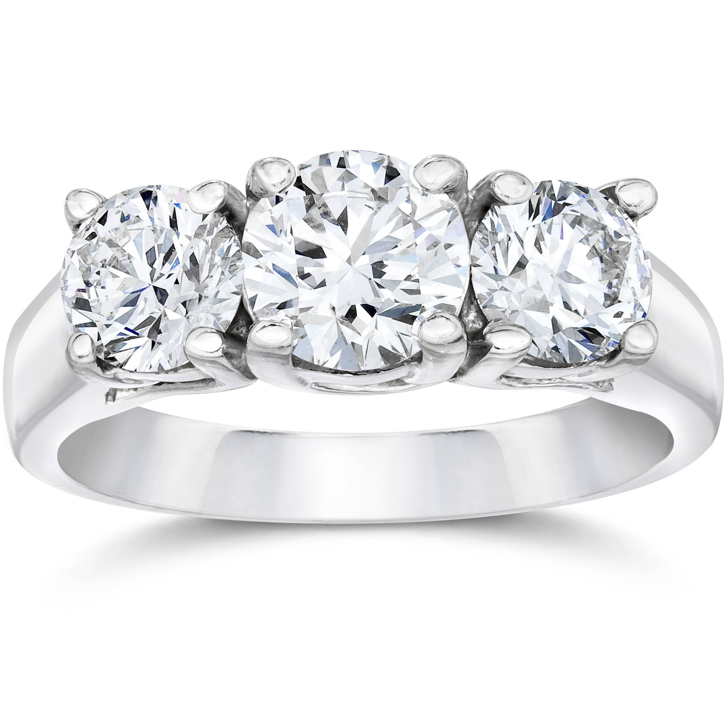 2 1/2ct Three Stone Diamond Ring 14K White Gold Size Selectable
