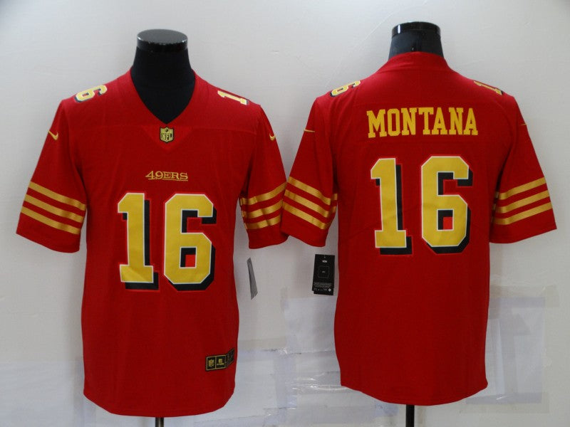 Men's San Francisco 49ers Joe Montana #16 Red Player Game jersey